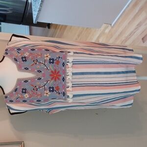 Savanna Jane Embroidered Tassel Sleeveless Striped Top M